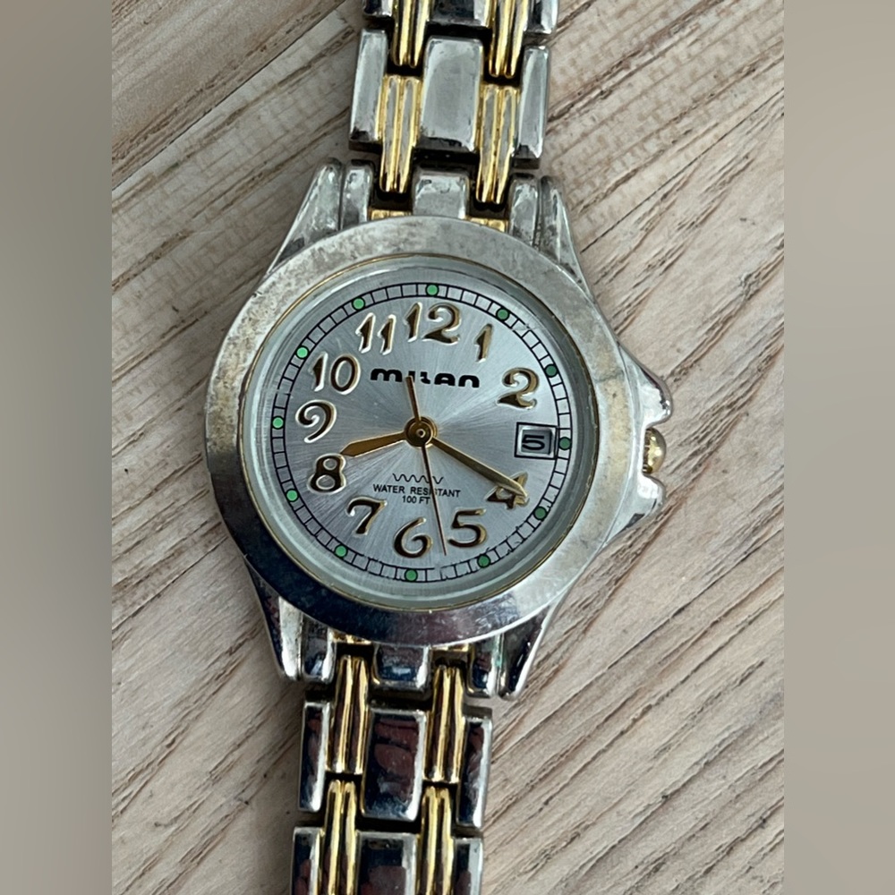 Milan Ladies Watch Two Tone Bracelet Silver Dial Date Window